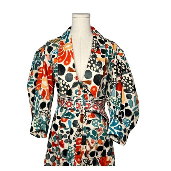 NWOT FARM Rio Button Down Dress Balloon Sleeve Adjustable Belt (XS) - Picture 2 of 14